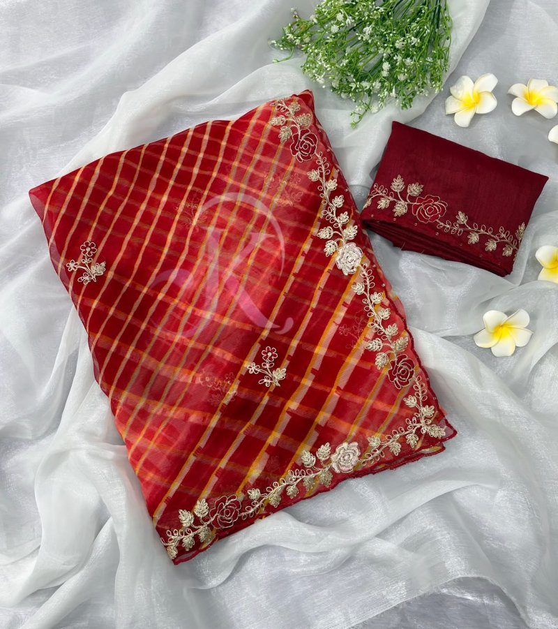 Jk 405 Soft Chiffon Embroidery Work Boder Saree